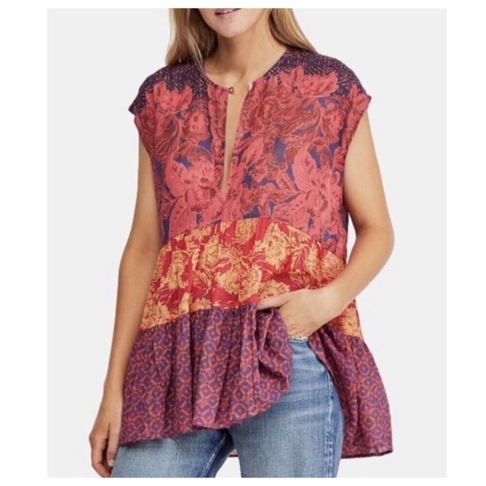 Free People Gotta Have You Tunic Top Floral Swing Oversized Boho Size Small Wome